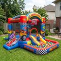 Play Bounce House Jumping Playhouse area with Slide and Ball Pit Race Cars Theme