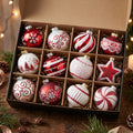 12-Piece Assorted Red and White Luxury Shatterproof Holiday Ornament Set Christmas Decor