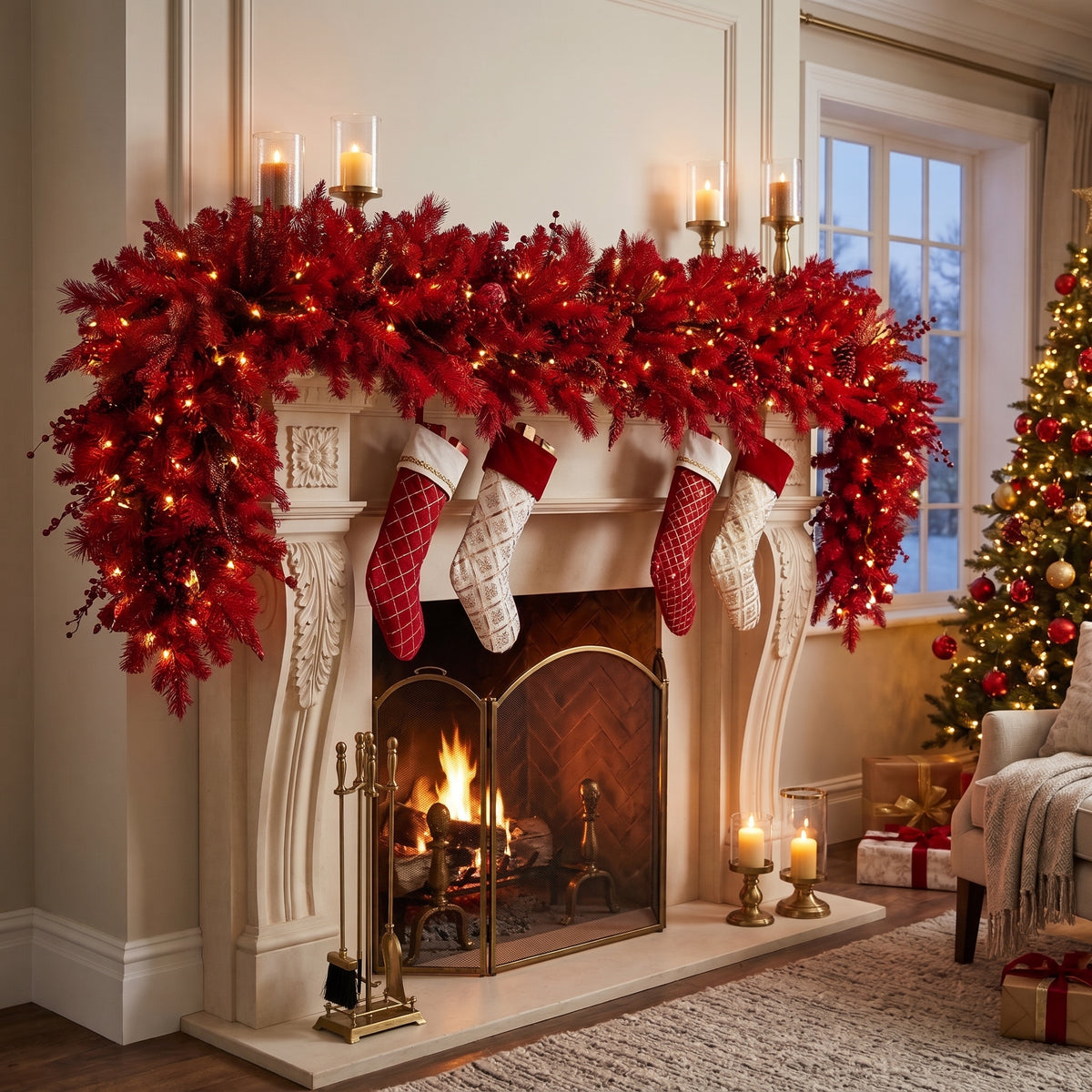 8-Foot Pre-Lit Vibrant Crimson Red and Gold Luxury Artificial Holiday Garland Christmas Decor