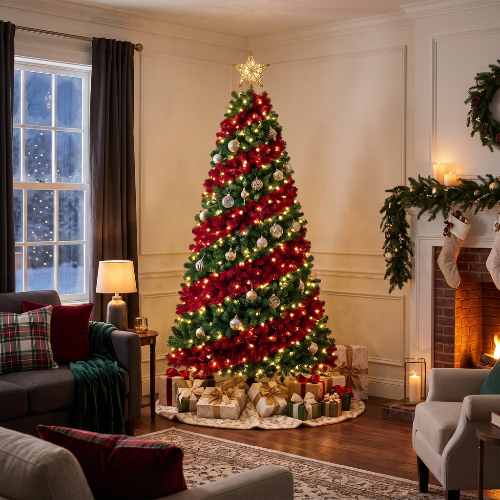 7-Foot Pre-Lit Two-Tone Red and Green Spiral Artificial Christmas Tree Life Size Christmas Decor