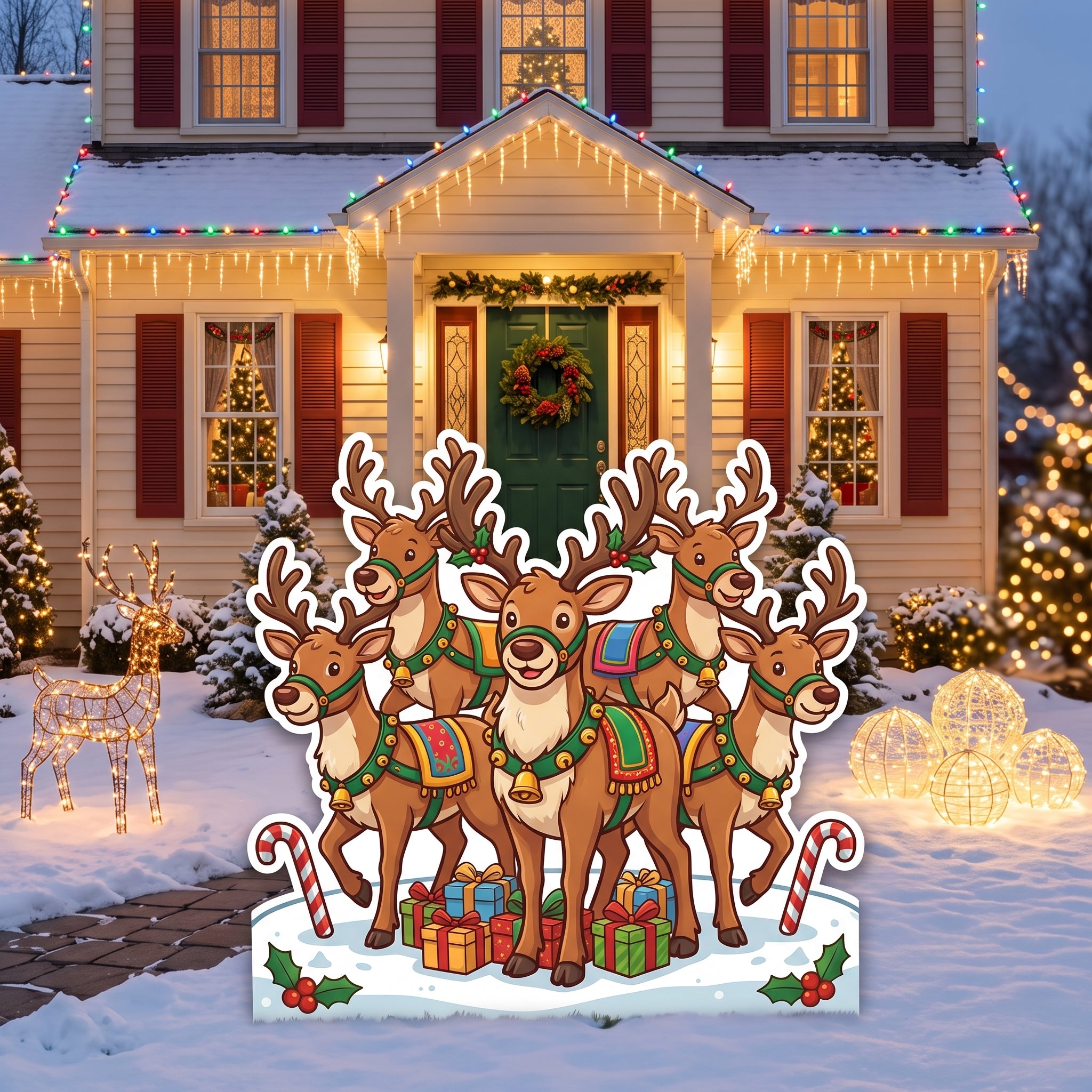 Life Size Santa's Reindeers Character Premium Freestanding Christmas Cutouts Yard Sign Decor Party Prop