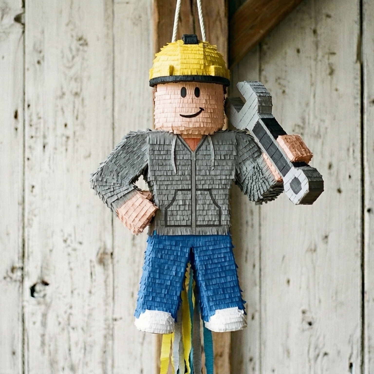 Premium Handmade 30-Inch Roblox Builderman Character Pull-String Piñata Table Decor Party Centerpiece