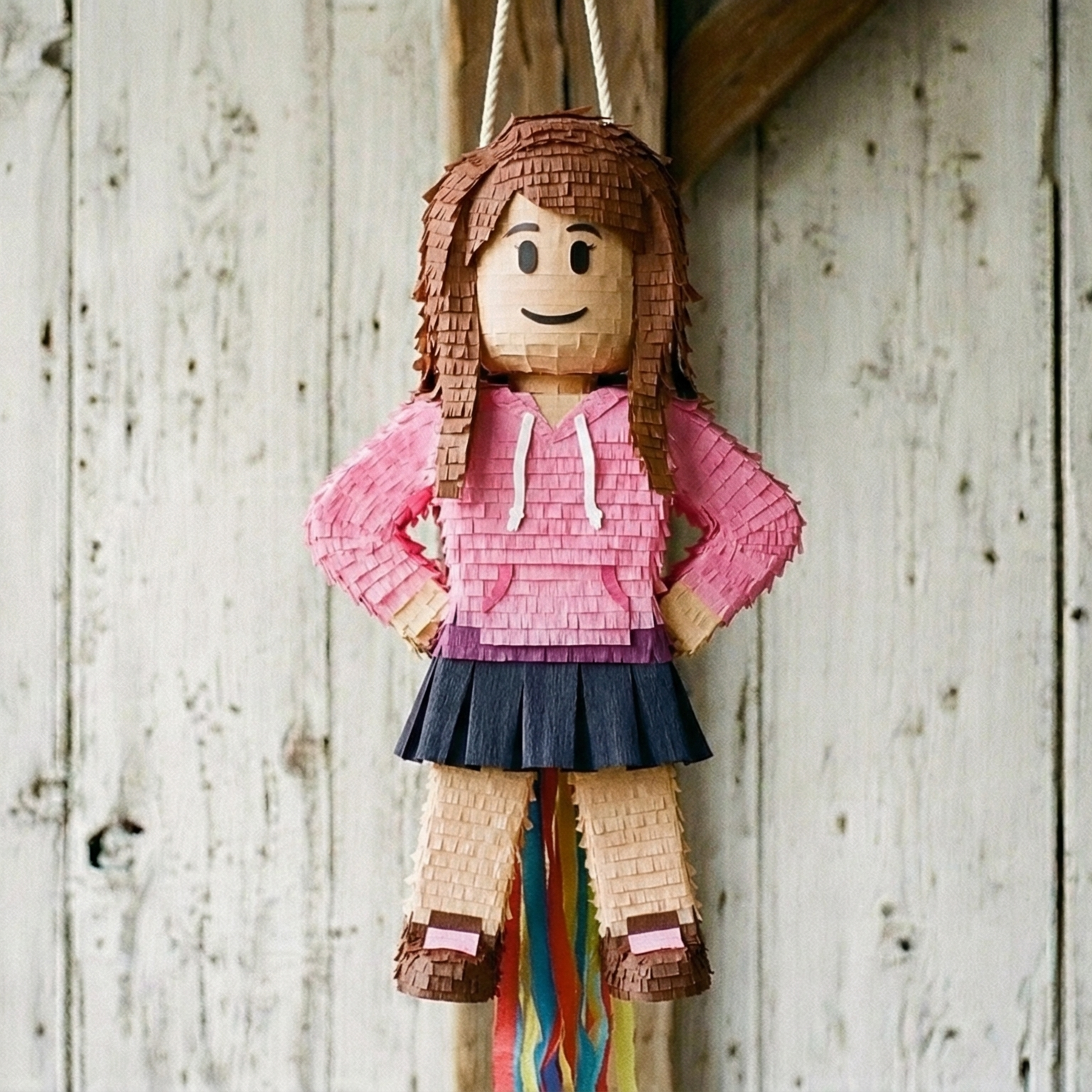 Premium Handmade 30-Inch Roblox Girl Character Pull-String Piñata Table Decor Party Centerpiece