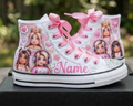 Custom Roblox Girls High-Top Sneakers Shoes Personalized with Name, Ribbon Laces & Rhinestones Birthday Parties Everyday Gift
