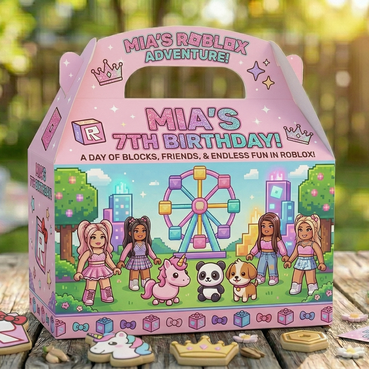 (Pack of 6) Roblox Girls Custom Personalized Birthday Party Favor Gable Treat Boxes