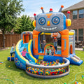 Play Bounce House Jumping Playhouse area with Slide and Ball Pit Robot's Head Castle Theme