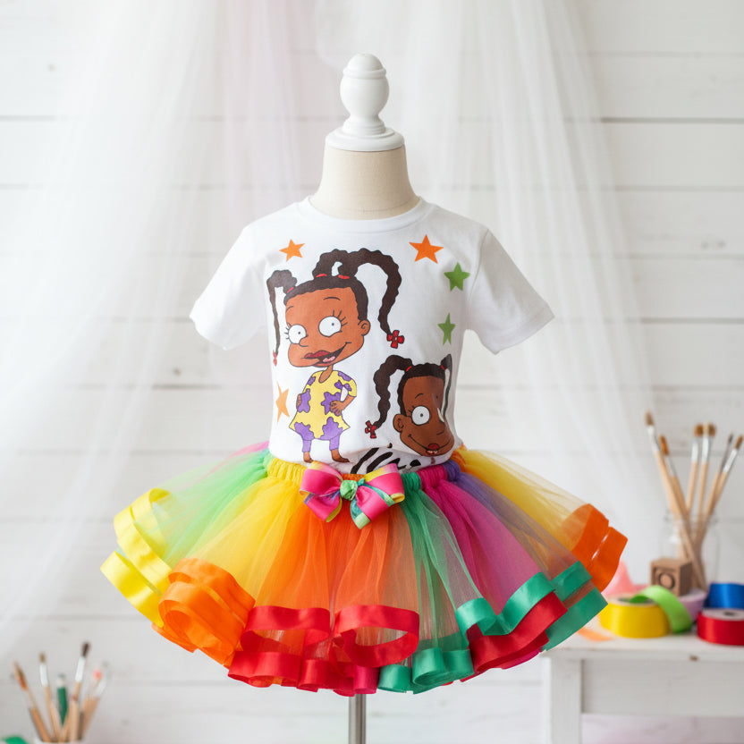 Rugrats Susie Carmichael Tutu Set Girls Personalized Custom Rainbow Ribbon Sewn Trim Tutu Outfit Dress Theme Cake Smash Birthday