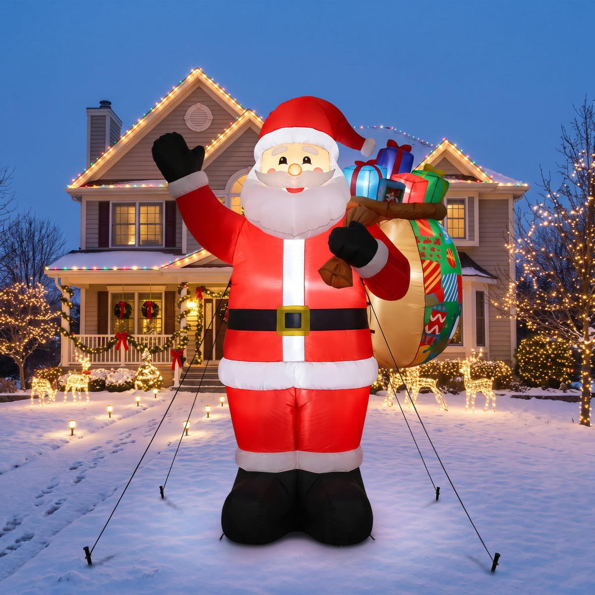 10-Foot Giant Outdoor Waving Santa Claus Inflatable with Accessory Sack and LED Illumination Christmas Blow Up Yard Decor