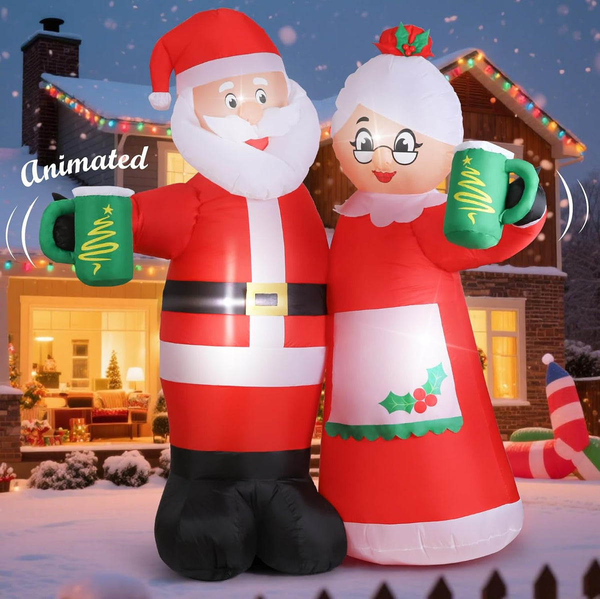 7-Foot Giant Outdoor Santa Claus and Mrs Claus Inflatable with LED Illumination Christmas Blow Up Yard Decor
