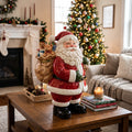 24-Inch Hand-Painted Glossy Ceramic Santa Claus Holiday Statue with Toy Sack Christmas Decor