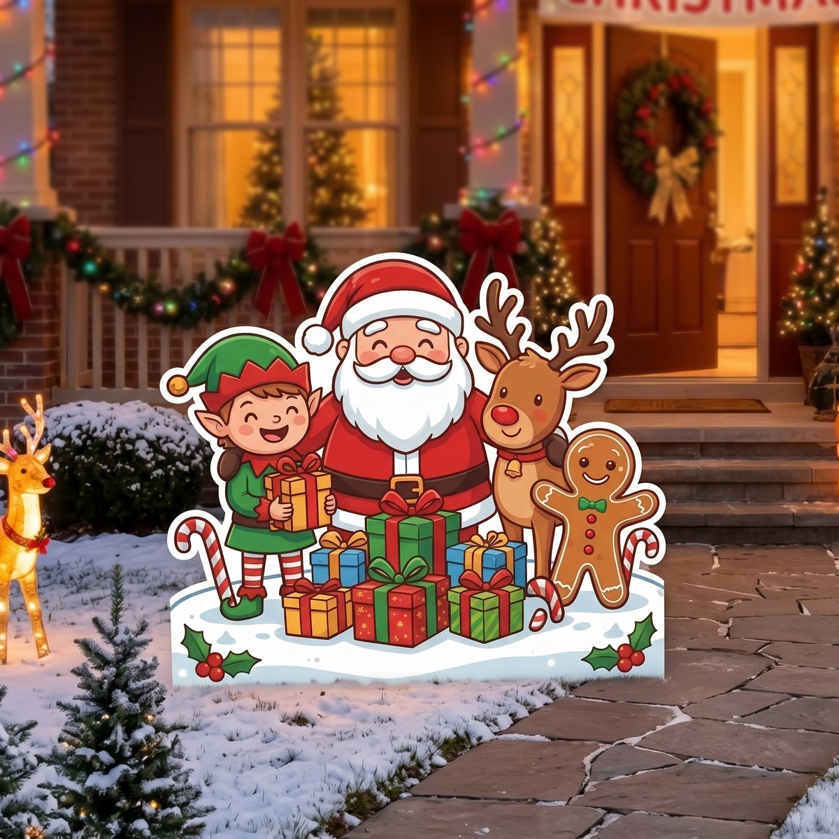 Life Size Santa Elf Reindeer Gingerbread Man Character Premium Freestanding Christmas Cutouts Yard Sign Decor Party Prop