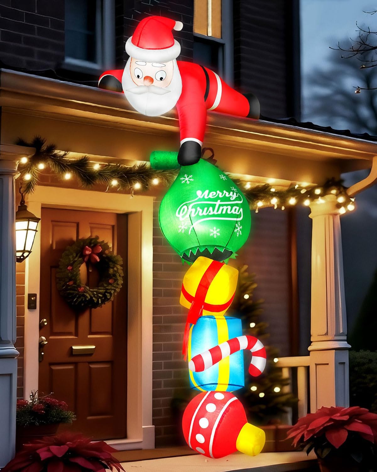 10-Foot Giant Outdoor Hanging Santa with Fallen Presents Funny Inflatable with LED Illumination Christmas Blow Up Yard Decor