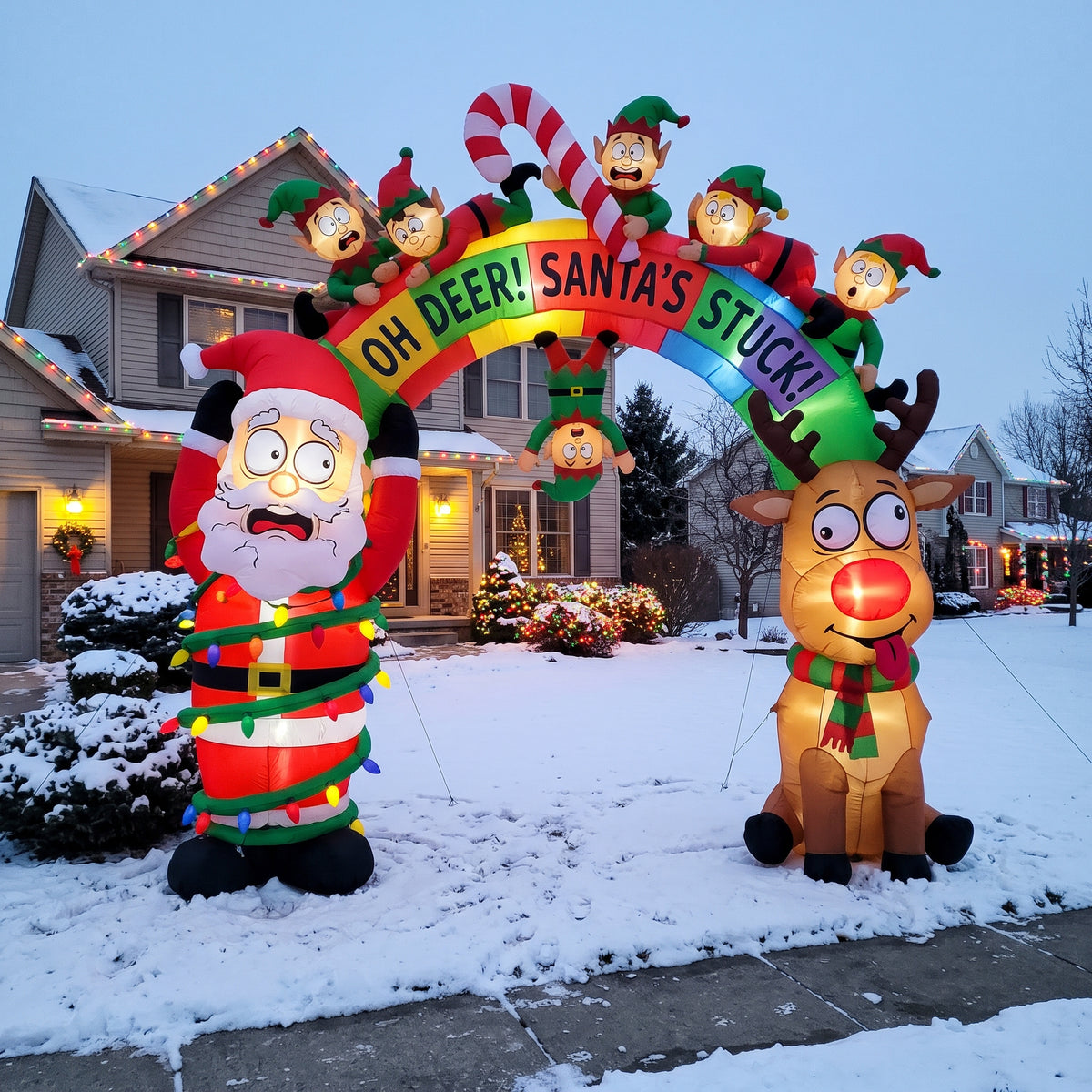 10-Foot Giant Outdoor Illuminated Walkthrough Santa is Stuck Funny Inflatable Archway Christmas Decor