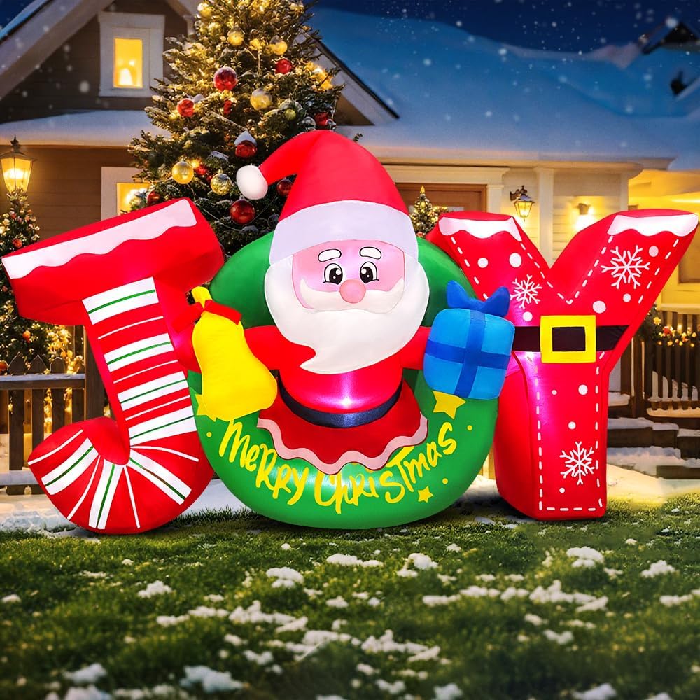 7-Foot Giant Outdoor Santa Claus JOY Inflatable with LED Illumination Christmas Blow Up Yard Decor