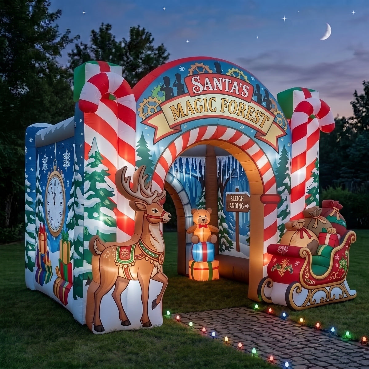 Santa's Magic Forest Theme Premium 10' x 10' Christmas House Inflatable Blow Up Walk-Through Archway Experience Decor Prop