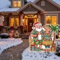 Life Size Funny Santa Claus and Mrs. Claus on Hawaiian Vacation Character Premium Freestanding Christmas Cutouts Yard Sign Decor Party Prop