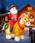 7-Foot Giant Outdoor Santa on Horse Inflatable with LED Illumination Christmas Blow Up Yard Decor