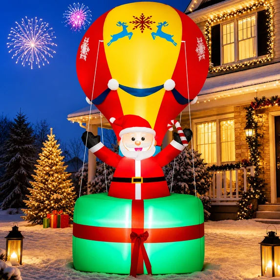 9' Santa Claus in Hot Air Balloon Yard Christmas Inflatable Blow Up Decor Prop