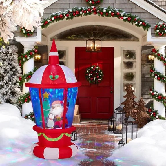 7' Santa Claus with Penguin in Lighthouse Yard Christmas Inflatable Blow Up Decor Prop