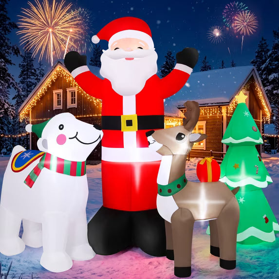6' Santa Claus Polar Bear Reindeer & Tree Yard Christmas Inflatable Blow Up Decor Prop