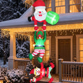 8-Foot Giant Outdoor Hanging Santa pulling Elves Inflatable with LED Illumination Christmas Blow Up Yard Decor