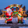 10-Foot Giant Outdoor Illuminated Walkthrough Santa Claus and Reindeer Tangled Up Funny Inflatable Archway Christmas Decor
