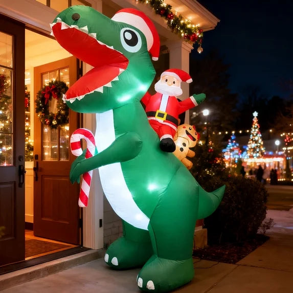 7' Santa Claus on T Rex Dinosaur Yard Christmas Inflatable Blow Up Decor Prop