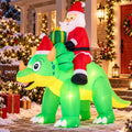 6-Foot Giant Outdoor Santa Riding Triceratops Inflatable with LED Illumination Christmas Blow Up Yard Decor