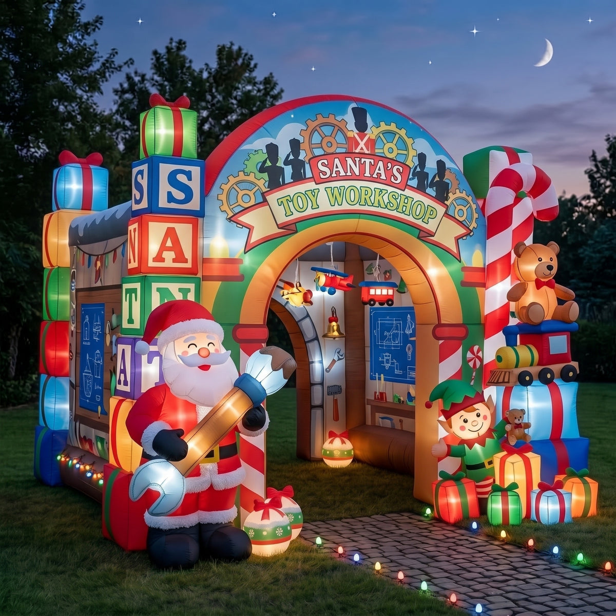 Santa's Workshop Theme Premium 10' x 10' Christmas House Inflatable Blow Up Walk-Through Archway Experience Decor Prop