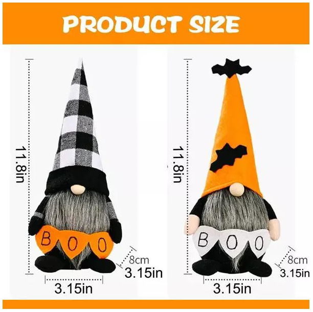 11.8" 2-Pack Scandinavian Gnomes Figures with Boo Sign Halloween Home Decor Accent Tabletop Prop