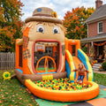Play Bounce House Jumping Playhouse area with Slide and Ball Pit Halloween Scarecrow's Head Castle Theme