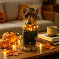 8" Scarecrow Bull Terrier Dog Puppy Statue Halloween Home Decor Accent Yard Tabletop Prop
