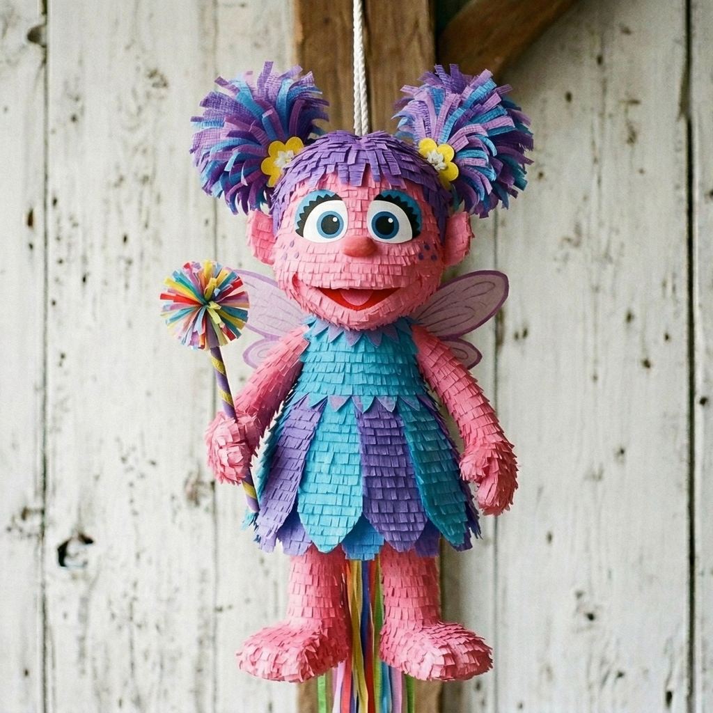 Premium Handmade 30-Inch Sesame Street Abby Cadabby Character Pull-String Piñata Table Decor Party Centerpiece