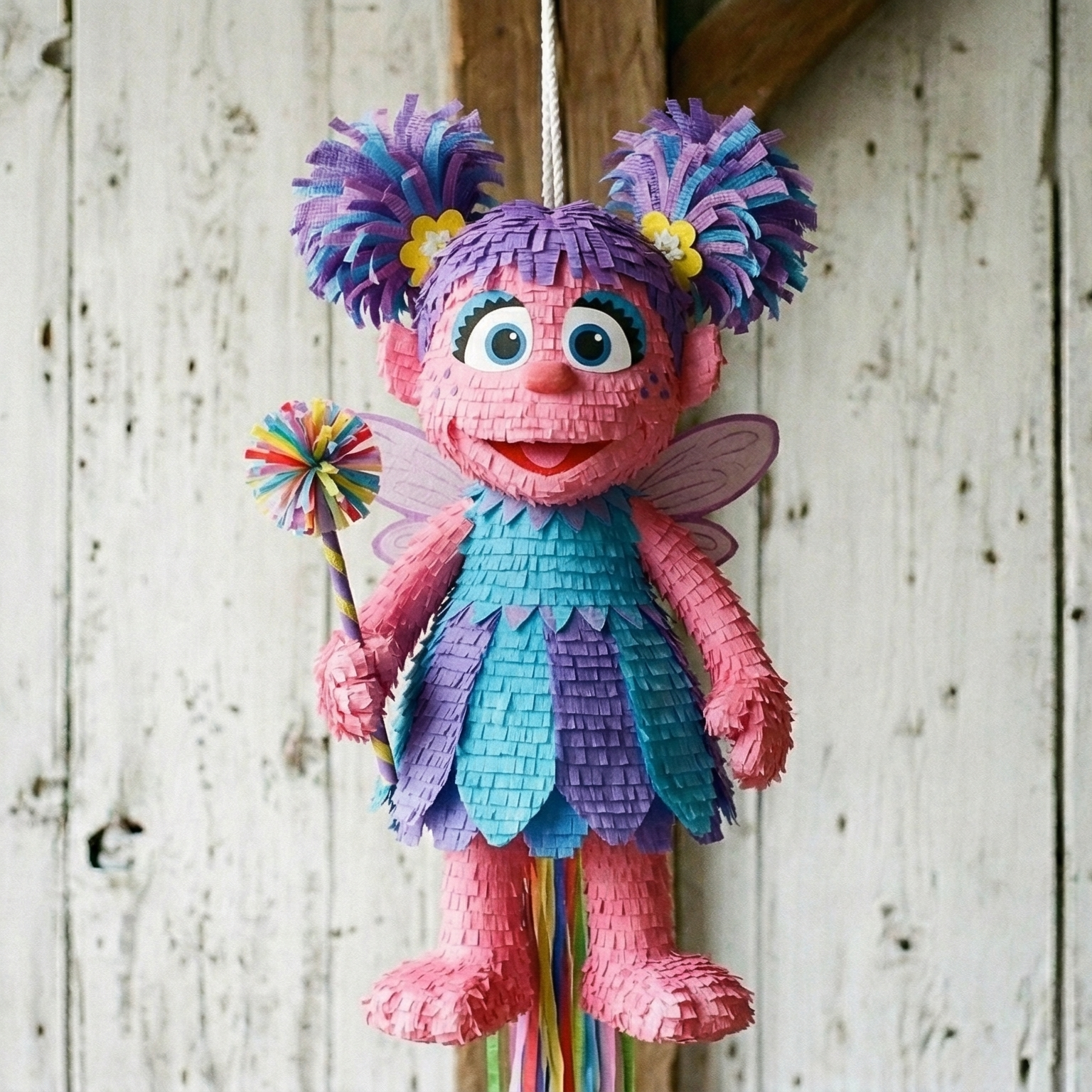 Premium Handmade 30-Inch Sesame Street Abby Cadabby Character Pull-String Piñata Table Decor Party Centerpiece