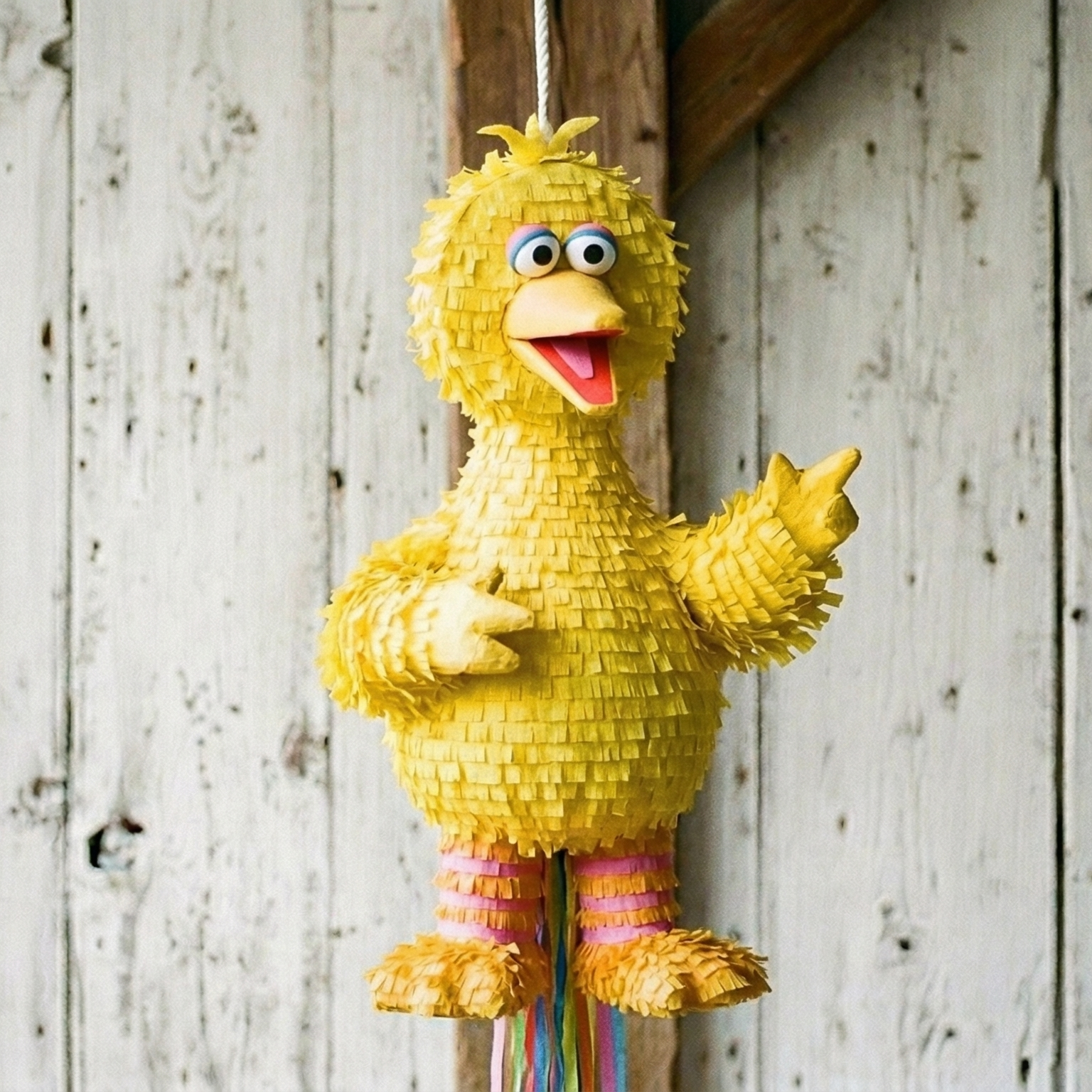 Premium Handmade 30-Inch Sesame Street Big Bird Character Pull-String Piñata Table Decor Party Centerpiece