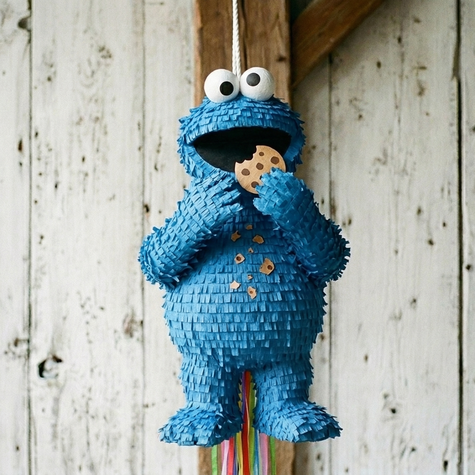Premium Handmade 30-Inch Sesame Street Cookie Monster Character Pull-String Piñata Table Decor Party Centerpiece