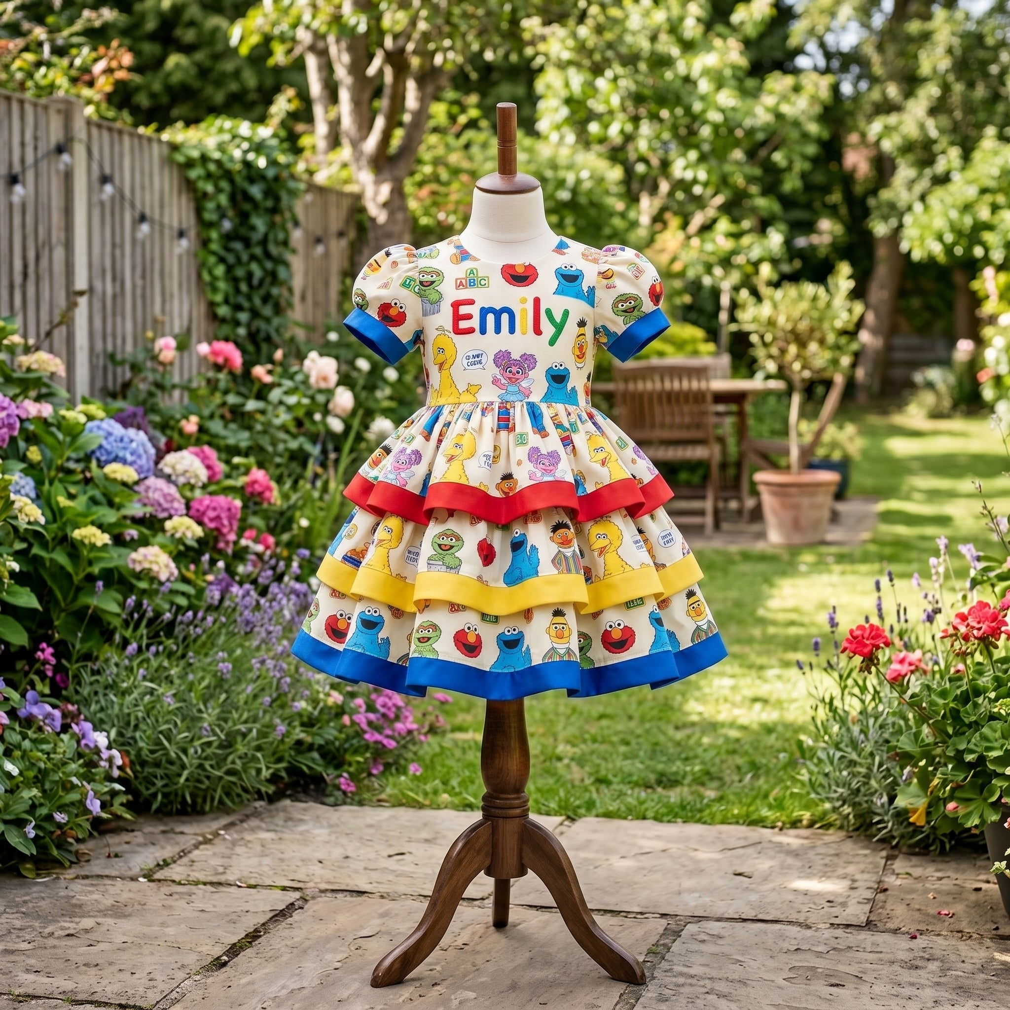 Sesame Street Girls Personalized Custom Tiered Ruffle Dress Ribbon Trim Theme Cake Smash Birthday Party