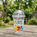 (Pack of 6) Sesame Street Custom Personalized Birthday Party 16 oz Cups with Dome Lids & Straws