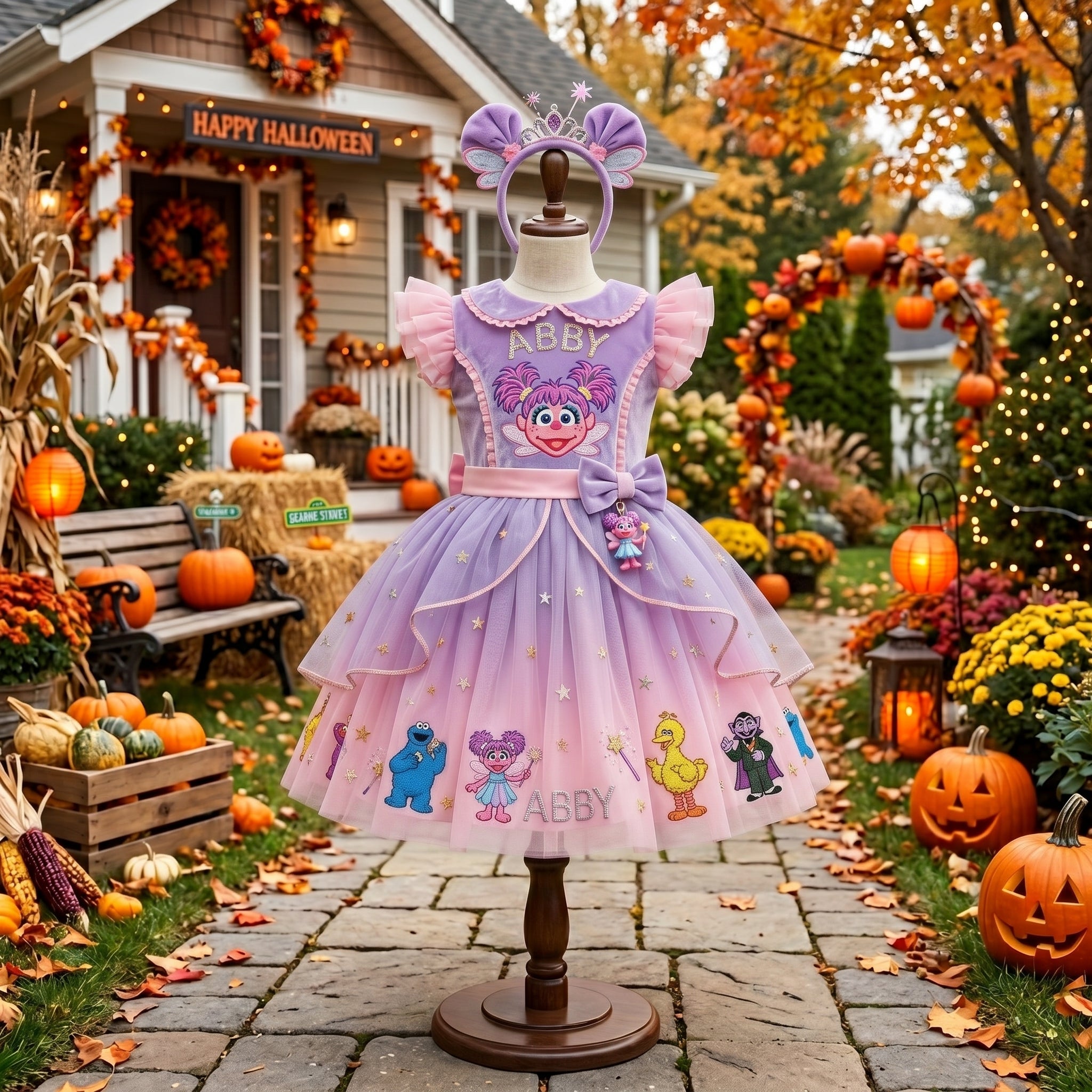 Sesame Street Abby Cadabby Girls' Deluxe Sparkle Tutu Party Costume Dress Set with Matching Headband Halloween Birthday Pageant