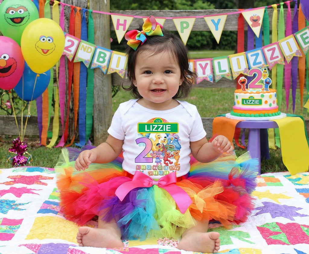 Sesame Street Tutu Set Girls Personalized Custom Rainbow Knots Tutu Outfit Dress Theme Cake Smash Birthday Party