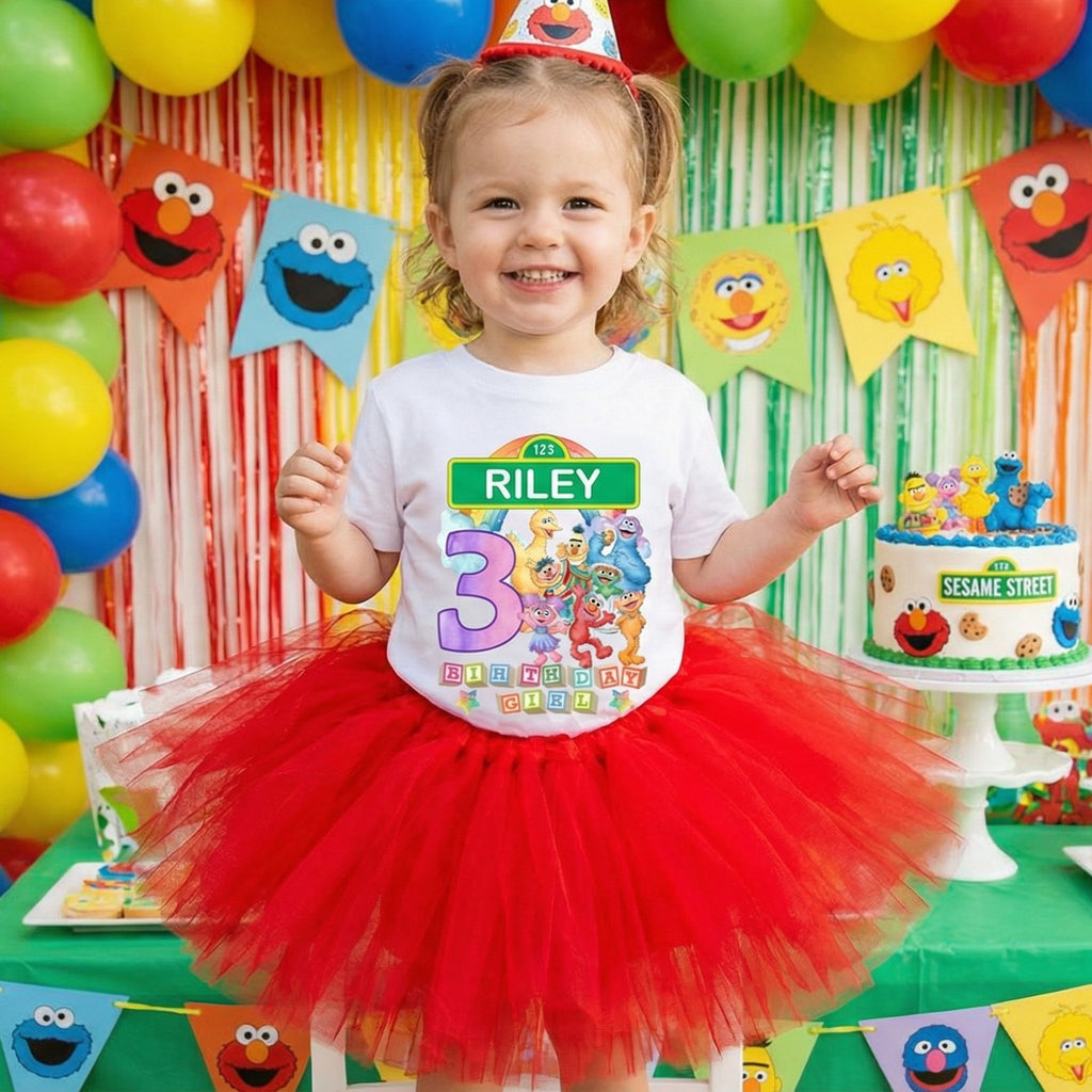 Sesame Street Tutu Set Girls Personalized Custom Red Tutu Outfit Dress Theme Cake Smash Birthday Party