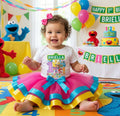 Sesame Street Tutu Set Girls Personalized Custom Hot Pink Blue Yellow Ribbon Trim Tutu Outfit Dress Theme Cake Smash Birthday Party