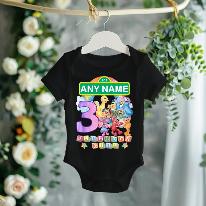 Sesame Street Personalized Custom Black T-Shirt or Onesie Theme Cake Smash Birthday Party