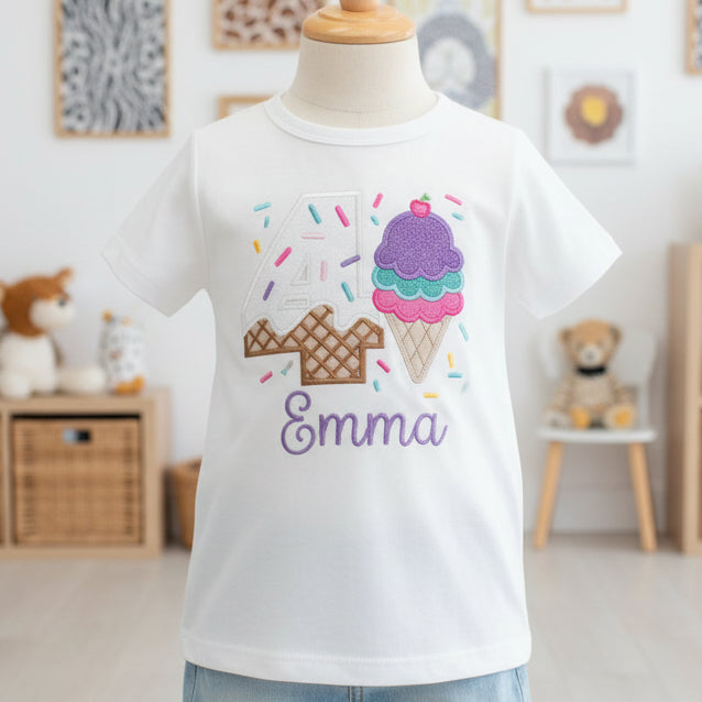 Ice Cream Cone Personalized Custom T-Shirt or Onesie Theme Cake Smash Birthday Party