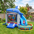 Play Bounce House Jumping Playhouse area with Slide and Ball Pit Shark Theme