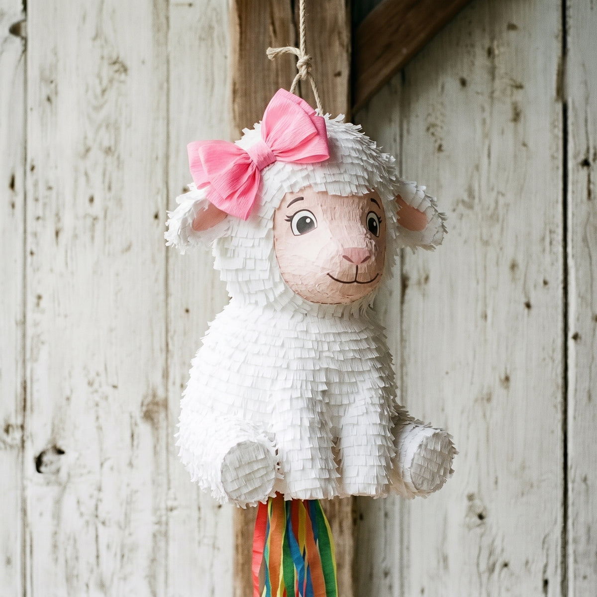 Premium Handmade 30-Inch Cute Little Girl Sheep Lamb Character Pull-String Piñata Table Decor Party Centerpiece