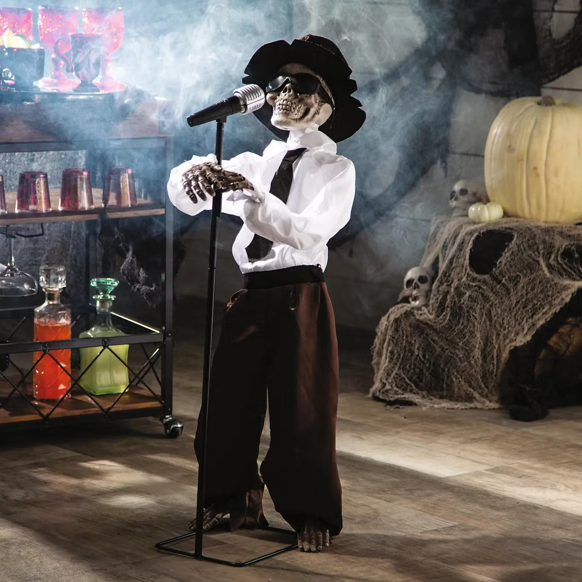 3' Singing Skeleton with Microphone Halloween Home Decor Accent Yard Prop