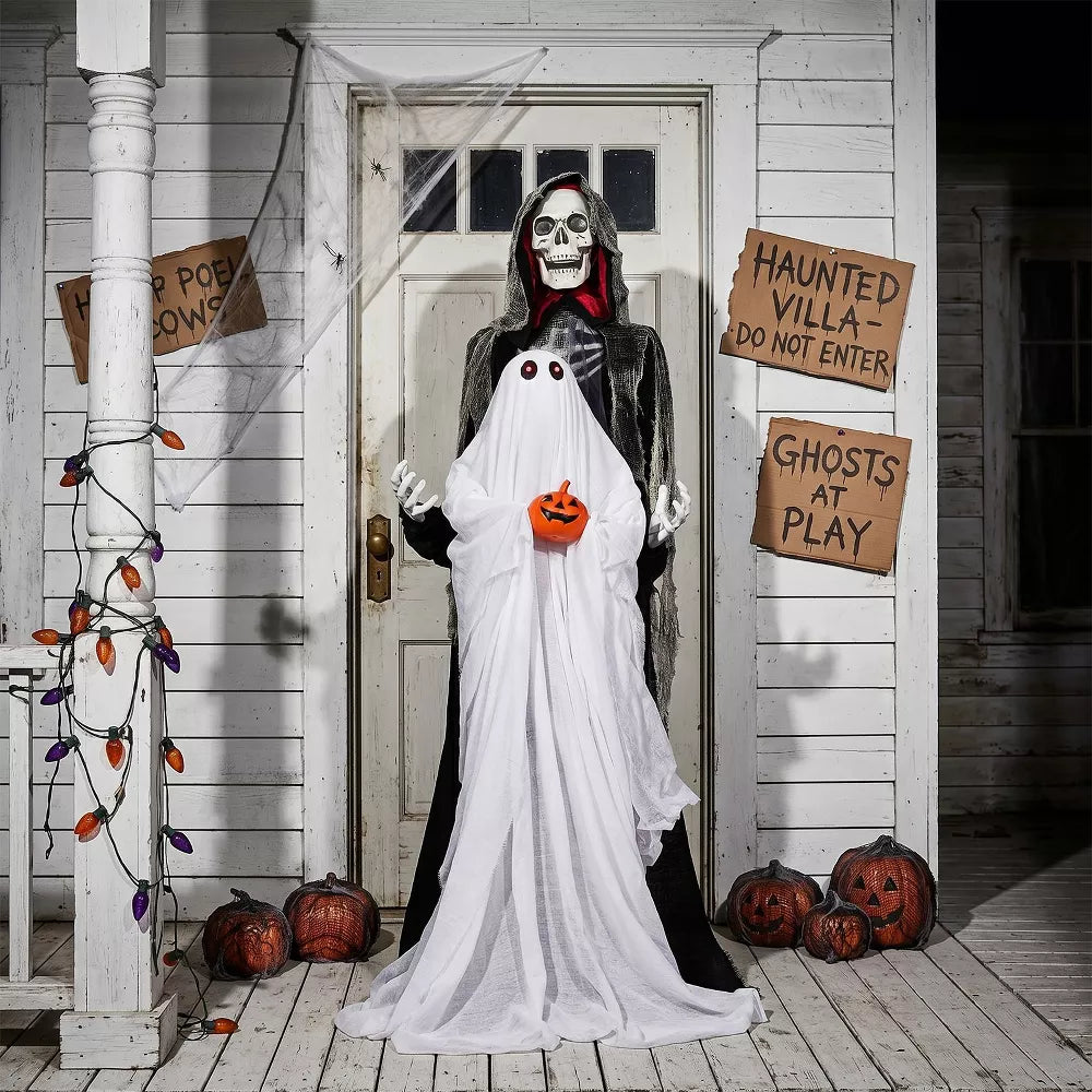 6' Animated Skeleton that Levitates Ghost Halloween Home Decor Accent Yard Prop