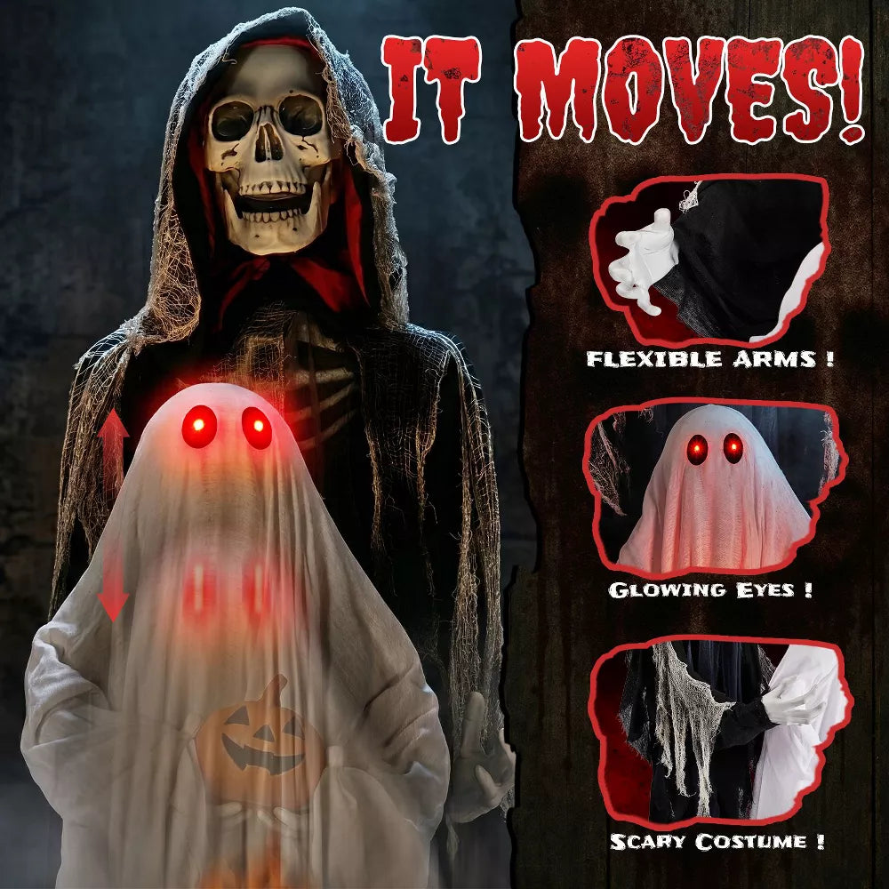 6' Animated Skeleton that Levitates Ghost Halloween Home Decor Accent Yard Prop