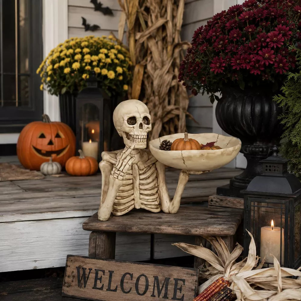 11.8" Skeleton Torso Holder with Bowl Candy Holder Halloween Home Decor Accent Yard Prop